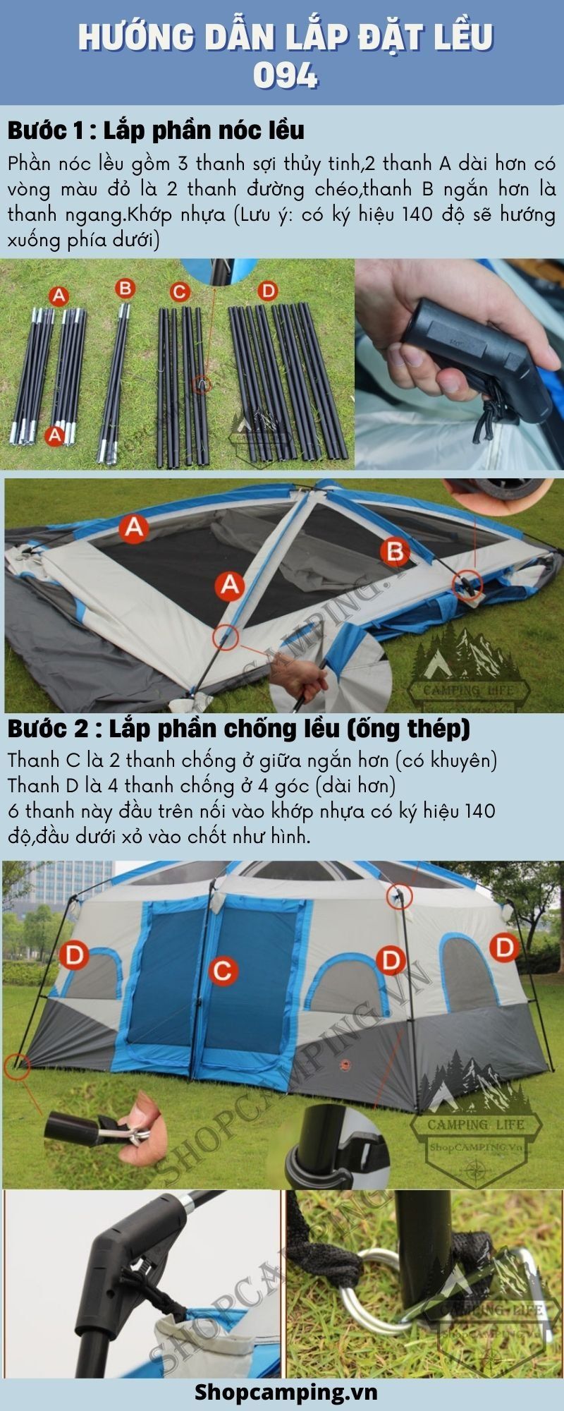 Lều cắm trại,dã ngoại 2 lớn 2 khoang có thể tháo rời ,trần cao không rộng rãi cho 12 người CM 094