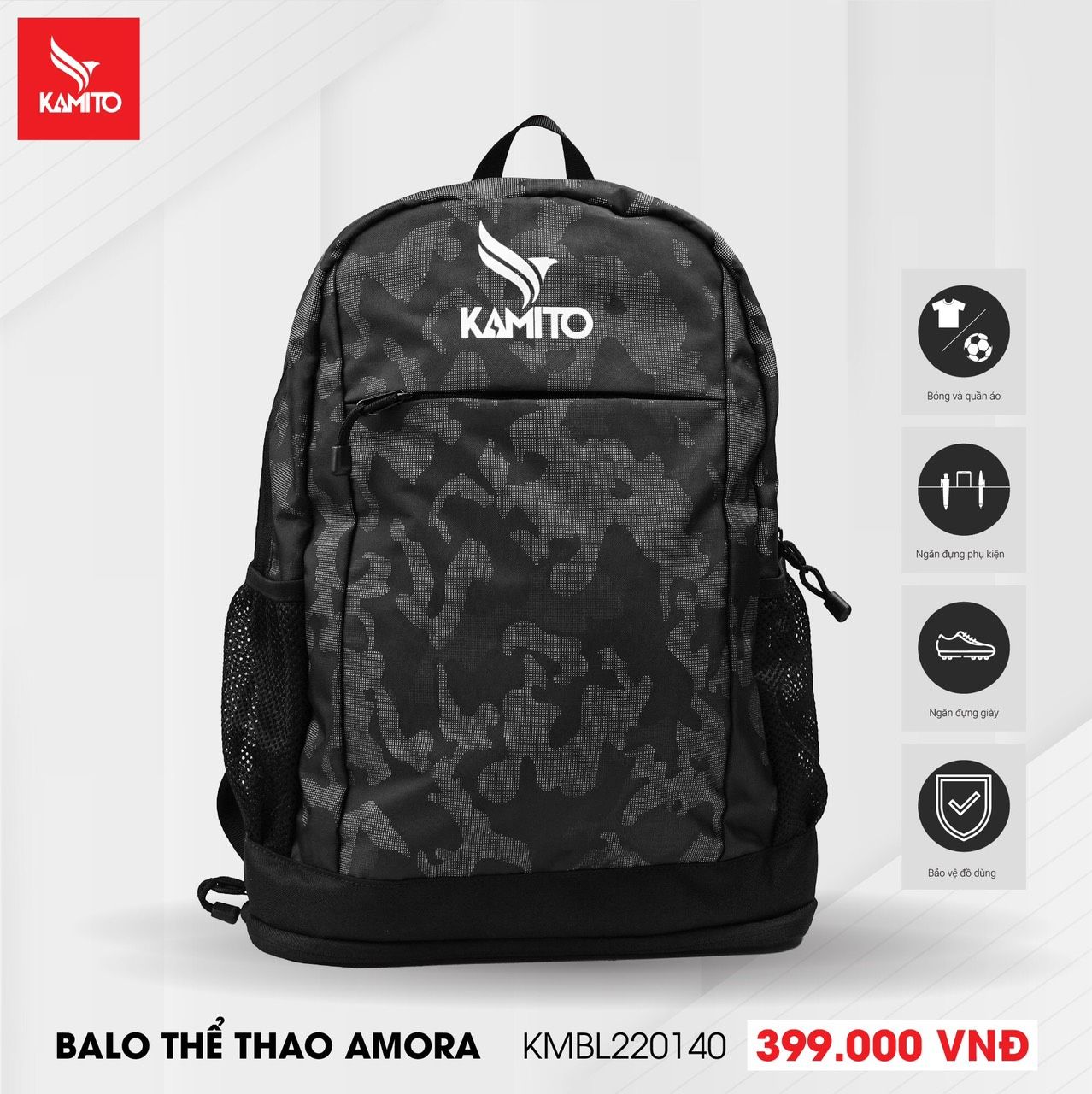 Balo Kamito camo - Đen