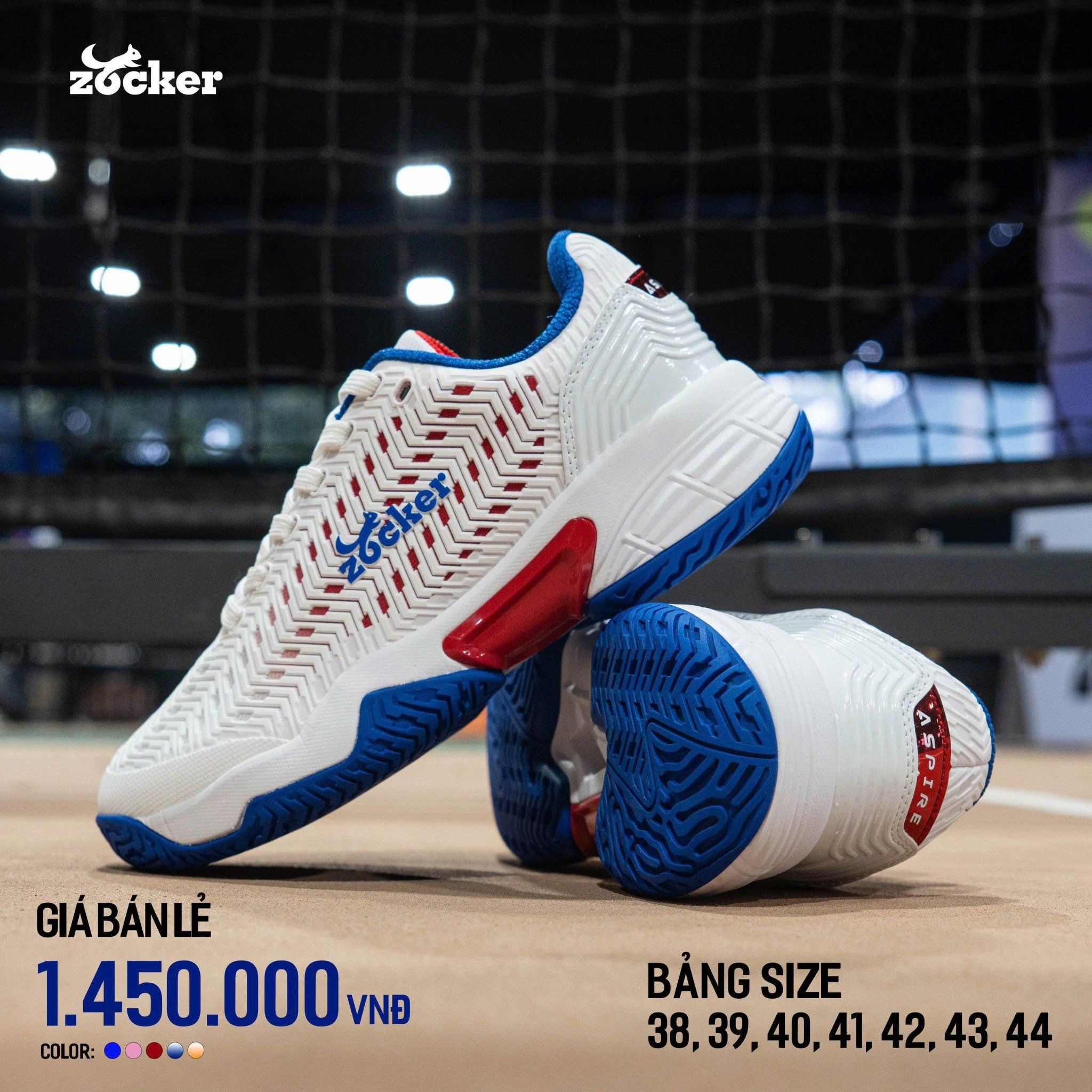 Giày Pickleball Zocker Aspire - Trắng / Xanh / Đỏ