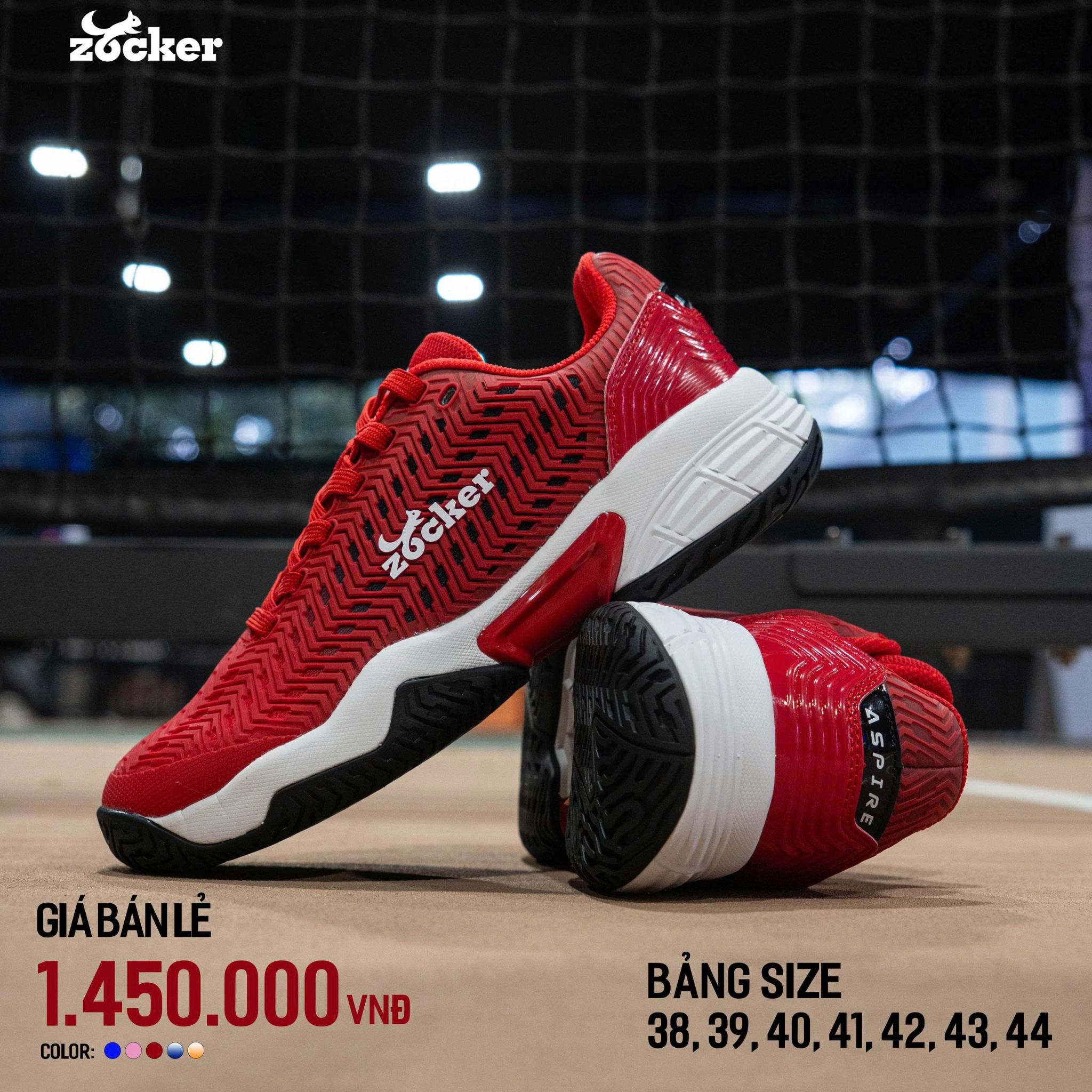Giày Pickleball Zocker Aspire - Trắng / Xanh / Đỏ