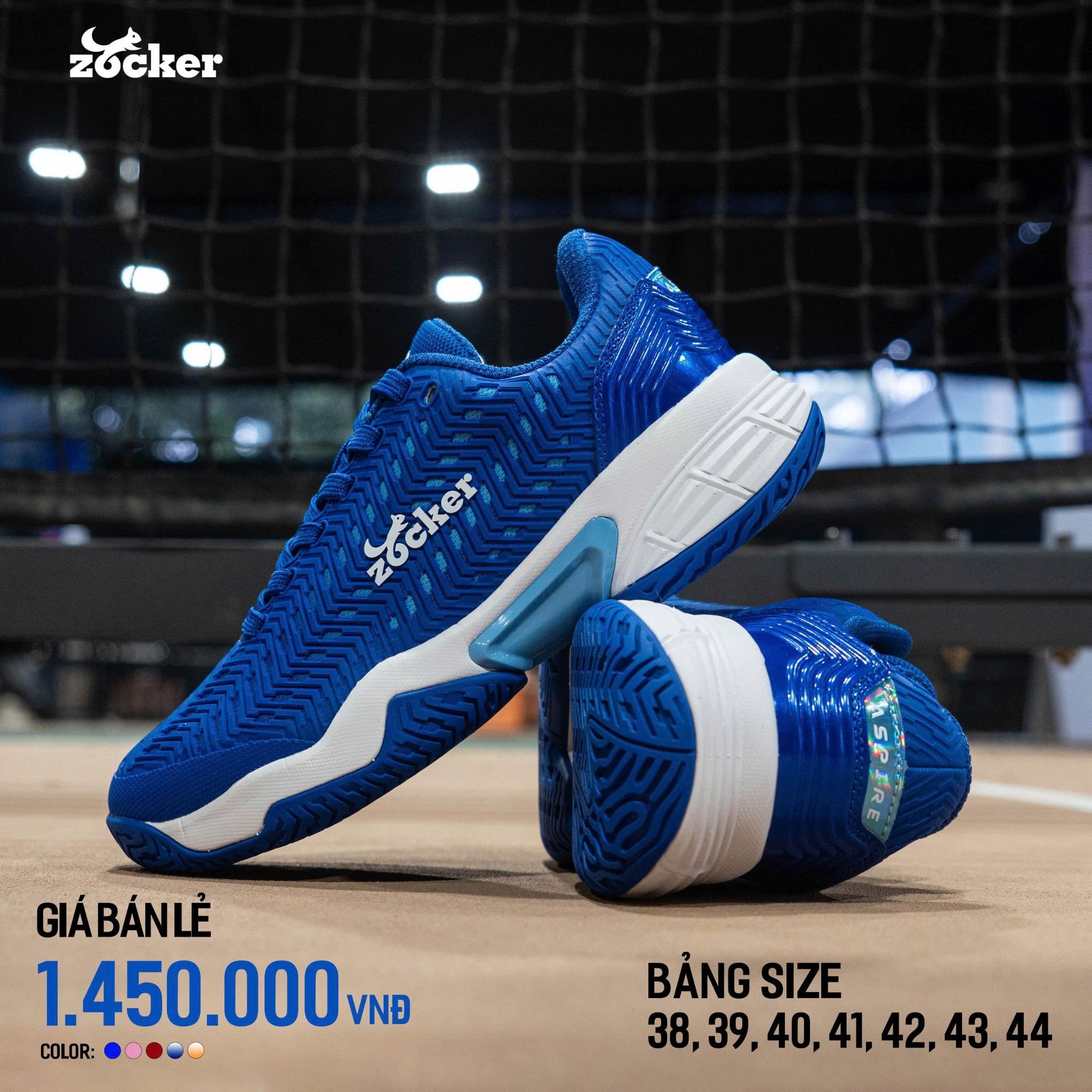 Giày Pickleball Zocker Aspire - Trắng / Xanh / Đỏ