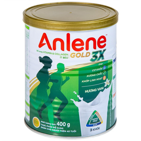  Sữa Anlene Gold 3X hương vani hỗ trợ cơ khỏe, xương chắc, khớp linh hoạt ( Lon thiếc 400g) 