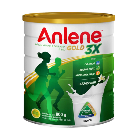 Sữa Anlene Gold 3X hương vani hỗ trợ cơ khỏe, xương chắc, khớp linh hoạt ( Lon thiếc 800g) 