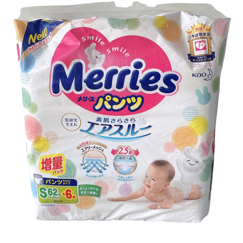  Tã - Bỉm Merries quần Size S62+ 6 miếng ( 4 - 8kg) 