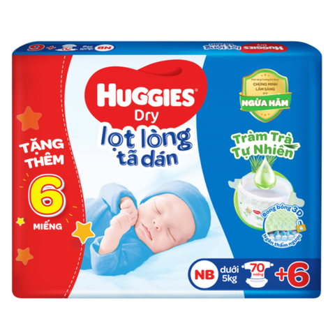  Bỉm - Tã dán sơ sinh Huggies size NB 70 + 6 miếng (Dưới 5kg) 