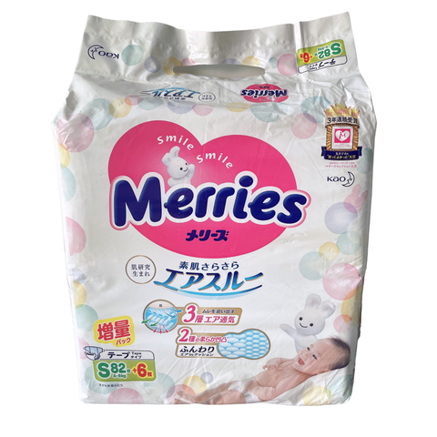  Tã Merries dán size S82+6 miếng (4-8kg) 