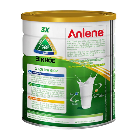  Sữa Anlene Gold 3X hương vani hỗ trợ cơ khỏe, xương chắc, khớp linh hoạt ( Lon thiếc 800g) 