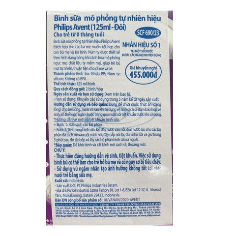  Bình sữa Avent không có BPA 125ml (Bình đôi) 