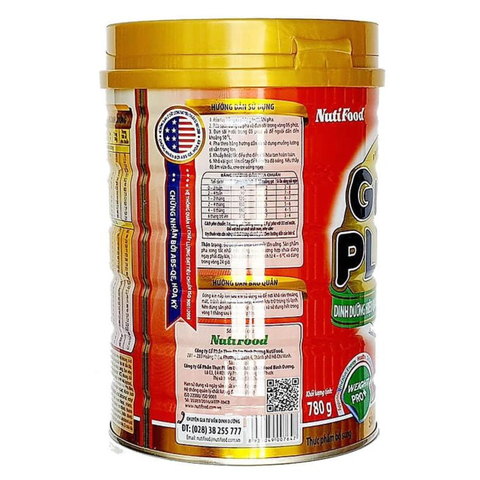  Sữa bột NutiFood Grow Plus+ đỏ cho trẻ suy dinh dưỡng, thấp còi lon 780g (Từ 0 - 12 tháng) 