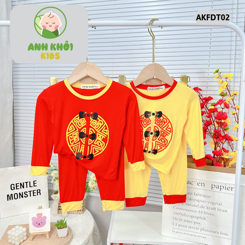  AKFDT02 - Bộ quần áo dài tay vải thun lạnh bé trai/bé gái ngày tết 