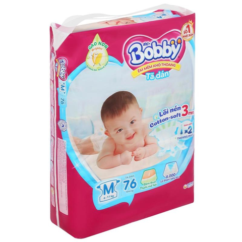  Bỉm - Tã dán Bobby size M - 76 (Cho bé 6 - 11kg) 