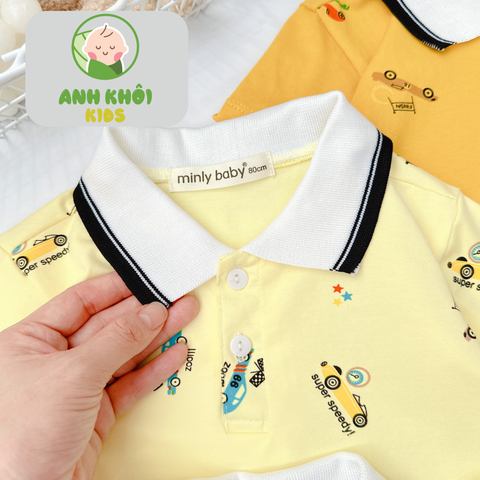  AKFNT10 - Bộ ngắn tay có cổ vải cotton in hình  cho bé trai/gái đi chơi 