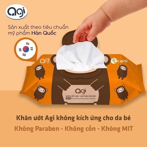  Khăn ướt em bé Agi  không mùi gói 100 miếng ( Khuyến mãi mua 3 tặng 1) 