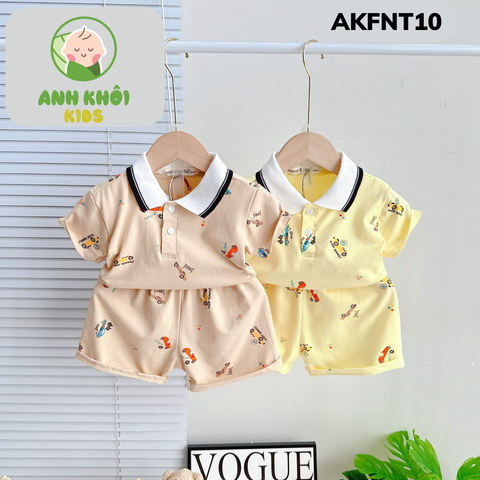  AKFNT10 - Bộ ngắn tay có cổ vải cotton in hình  cho bé trai/gái đi chơi 