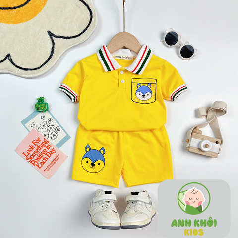  AKFNT07 - Bộ ngắn tay có cổ vải cotton cho bé trai/gái đi chơi 