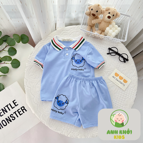  AKFNT08 - Bộ ngắn tay có cổ vải cotton cho bé trai/gái đi chơi 