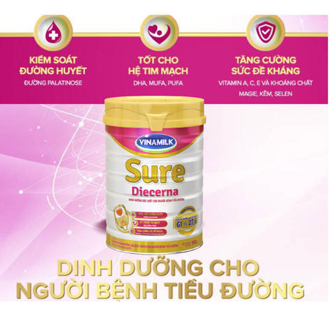  Sữa bột dành cho người tiểu đường Vinamilk Sure Diecerna 900g 