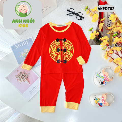  AKFDT02 - Bộ quần áo dài tay vải thun lạnh bé trai/bé gái ngày tết 