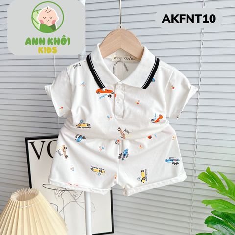  AKFNT10 - Bộ ngắn tay có cổ vải cotton in hình  cho bé trai/gái đi chơi 