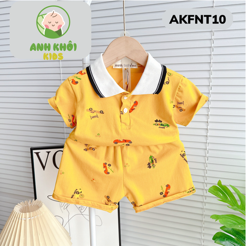  AKFNT10 - Bộ ngắn tay có cổ vải cotton in hình  cho bé trai/gái đi chơi 