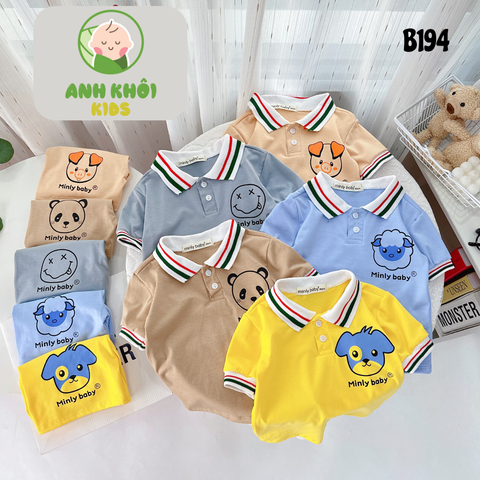  AKFNT08 - Bộ ngắn tay có cổ vải cotton cho bé trai/gái đi chơi 