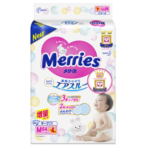  Tã Merries dán size M64+4 miếng (6-11kg) 