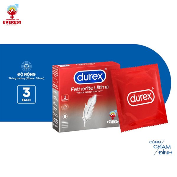  Bao cao su Durex Fetherlite Ultima siêu mỏng 52mm hộp 3 cái 