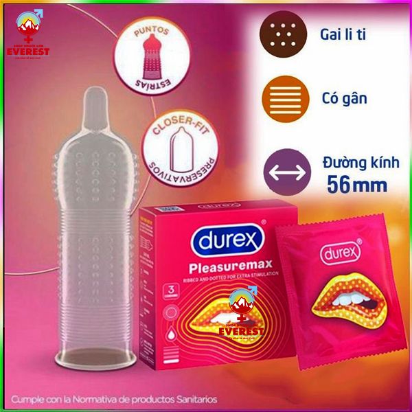  Bao cao su Durex Pleasure Max có gân và chấm nổi hộp 3 cái 