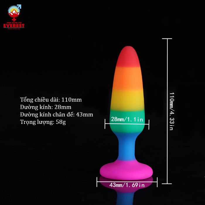  Phích cắm hậu môn silicon cầu vòng - Rainbow size trung 