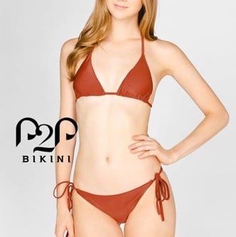 Bikini hai mảnh áo mút mỏng, quần tam giác cột dây cam đất