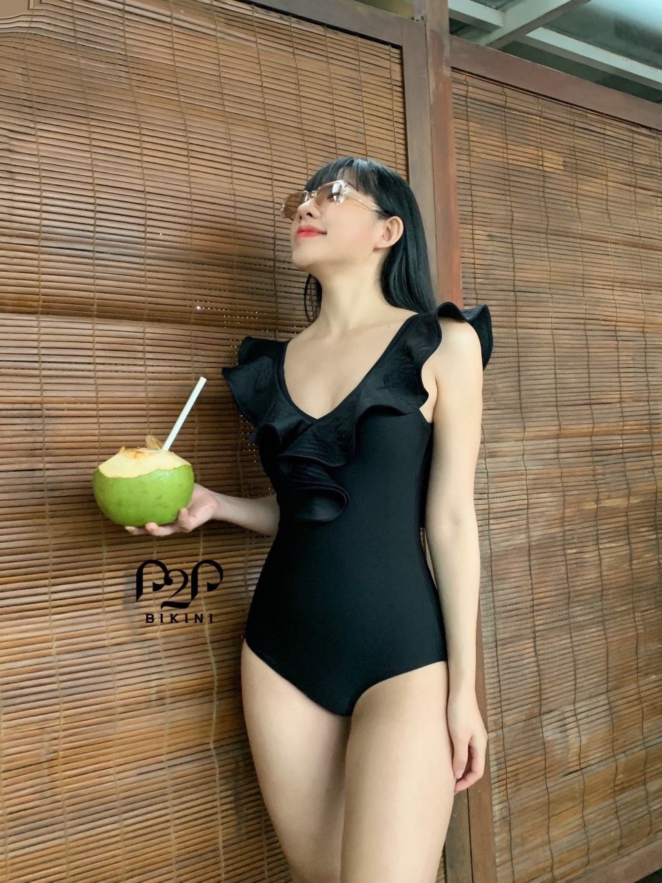 Monokini basic phối bèo đen P2P Bikini Thương hiệu đồ bơi nữ đồ