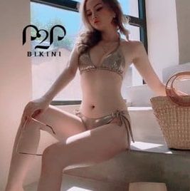 Bikini hai mảnh áo mút cột dây, quần tam giác ánh kim