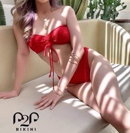 Bikini hai mảnh áo quây ngang, quần tam giác sexy đỏ