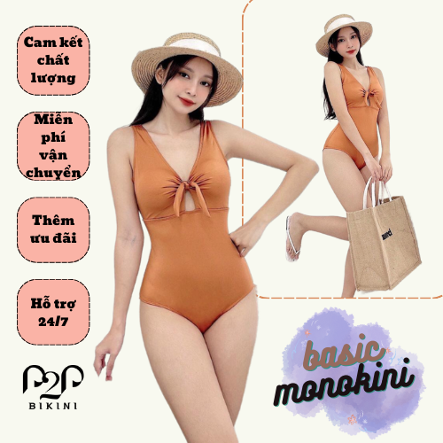 Đồ bơi Nữ một mảnh basic cut out màu cam nhũ