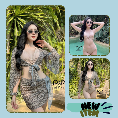 Đồ bơi Nữ P2P BIKINI Combo bikini hai mảnh, áo choàng, khăn cột chanh xả