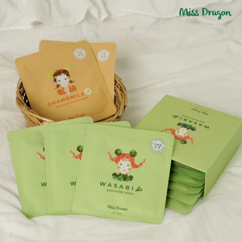  Mặt nạ Miss Dragon - Mặt nạ làm dịu da Wasabi - Dưỡng ẩm và làm dịu các vấn đề về da (đặc biệt da mụn, da nhạy cảm, da kích ứng) miếng 30 g 