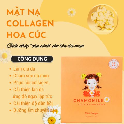  Mặt nạ Miss Dragon - Mặt nạ Collagen hoa cúc - Chăm sóc da mụn, da ửng đỏ, cung cấp collagen giúp da tươi tắn, đàn hồi tràn đầy sức sống (miếng 25 g) 