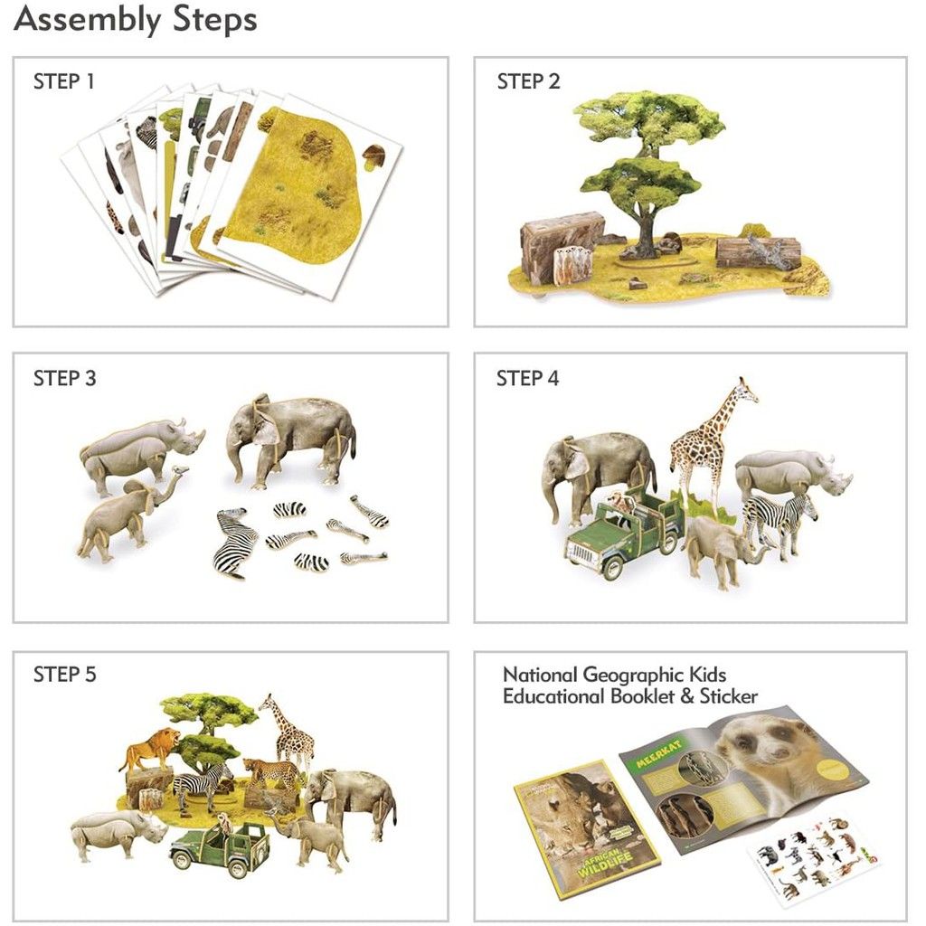  Mô Hình Giấy 3D Lắp Ráp CubicFun Động Vật Hoang Dã Châu Phi DS0972h (69 mảnh, National Geographic African Wildlife) - PP052 