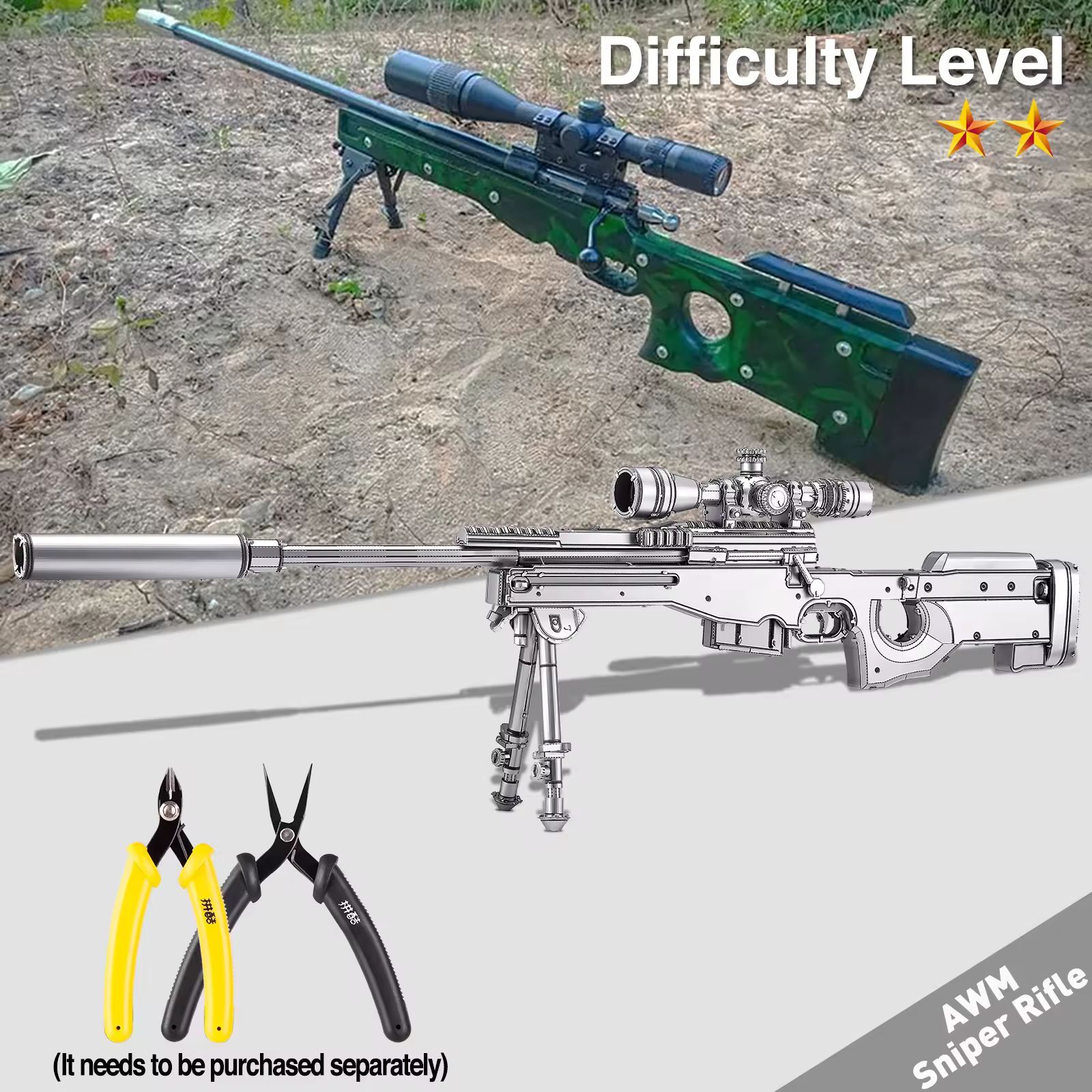  Mô Hình Kim Loại 3D Lắp Ráp Piececool Súng Bắn Tỉa AWM (186 mảnh, AWM Sniper Rifle) HP346-SK - MP1220 