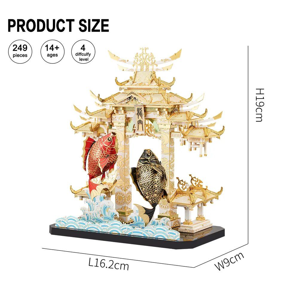  Mô Hình Kim Loại 3D Lắp Ráp Piececool Cá Chép Vượt Vũ Môn (Dragon Gate Carps) HP153-WG - MP894 