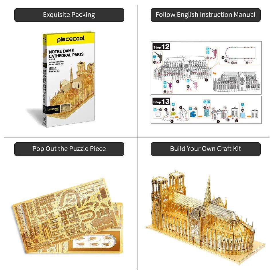  Mô Hình Kim Loại Lắp Ráp 3D Piececool Nhà Thờ Đức Bà (Notre Dame De Paris) HP016-G – MP071 