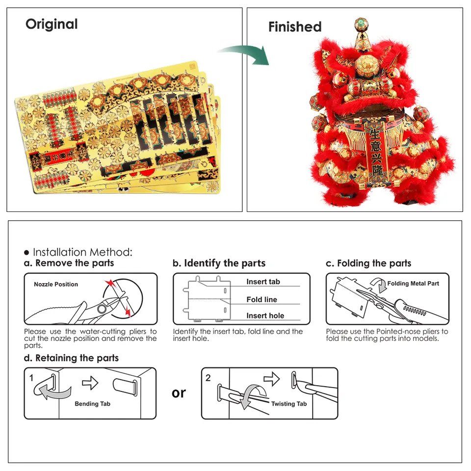  Mô Hình Kim Loại 3D Lắp Ráp Piececool Con Lân (Red Dancing Lion) P142-GKR - MP830 