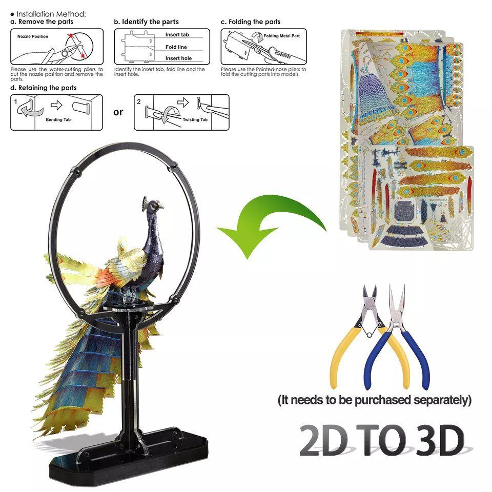  Mô Hình Kim Loại 3D Lắp Ráp Piececool Con Công (Peacock, Kèm Đế) HP242-GN - MP1133 