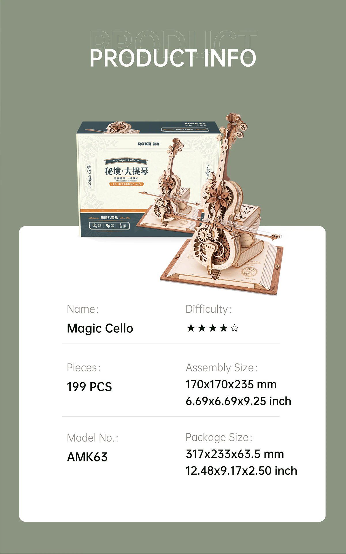  Mô Hình Gỗ 3D Lắp Ráp ROBOTIME ROKR Đàn Cello Ma Thuật (Magic Cello) AMK63 – WP257 