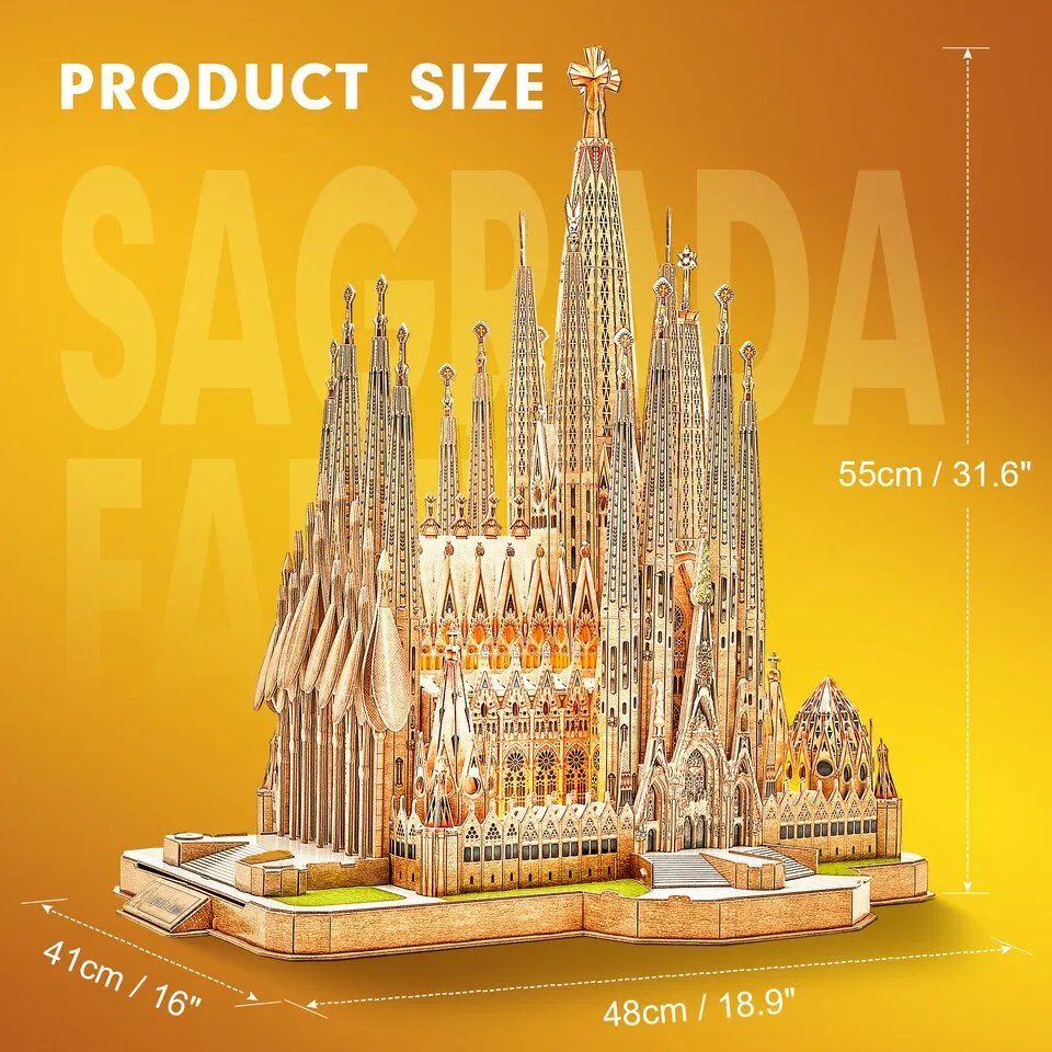  Mô Hình Giấy 3D Lắp Ráp CubicFun Nhà Thờ Sagrada Família L530h (696 mảnh, đèn LED) - PP028 