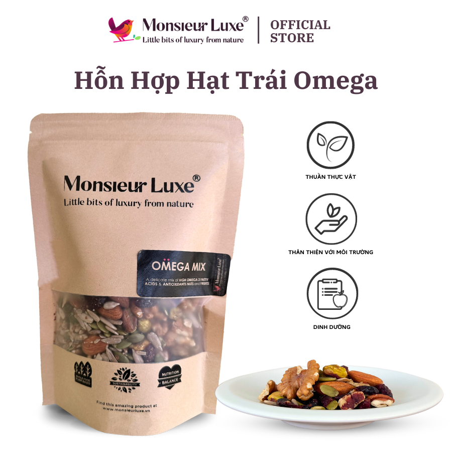 Luxe - Hỗn hợp Hạt trái Omega (Omega TrailMix) - Giàu chất béo tốt Tốt cho Mẹ Bầu Tăng hệ Miễn dịch Clean Eating