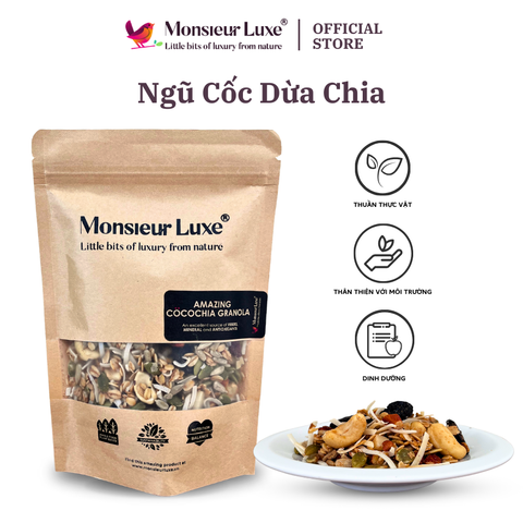  Luxe - Ngũ cốc Dừa Chia  (Coco Chia Granola) - Hỗ trợ giảm cân - Giàu chất xơ  - Snack công sở - 100% Tự nhiên 