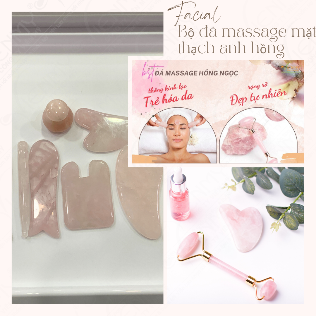 Bộ đá massage mặt thạch anh hồng