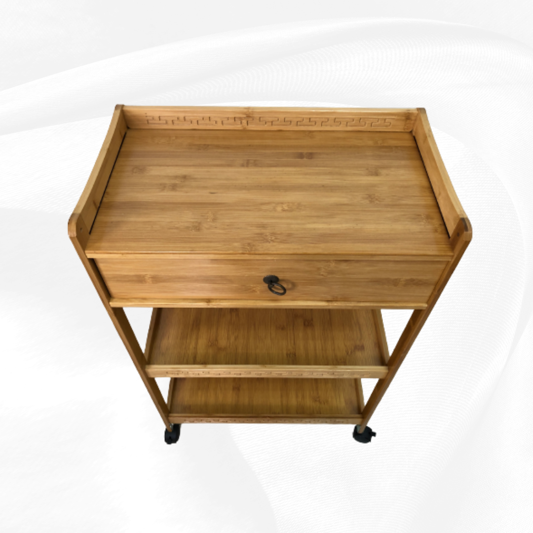 Kệ tre 3 tầng khắc hoa văn có hộc tủ DD45