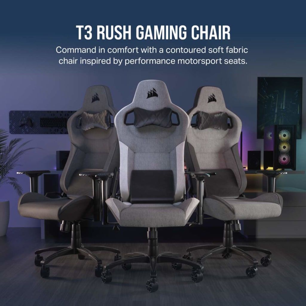 Ghế Corsair T3 Rush Fabric gaming (2023) | Xám than (CF-9010056-WW)